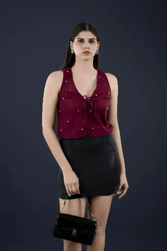 Embellished Tie Front Top